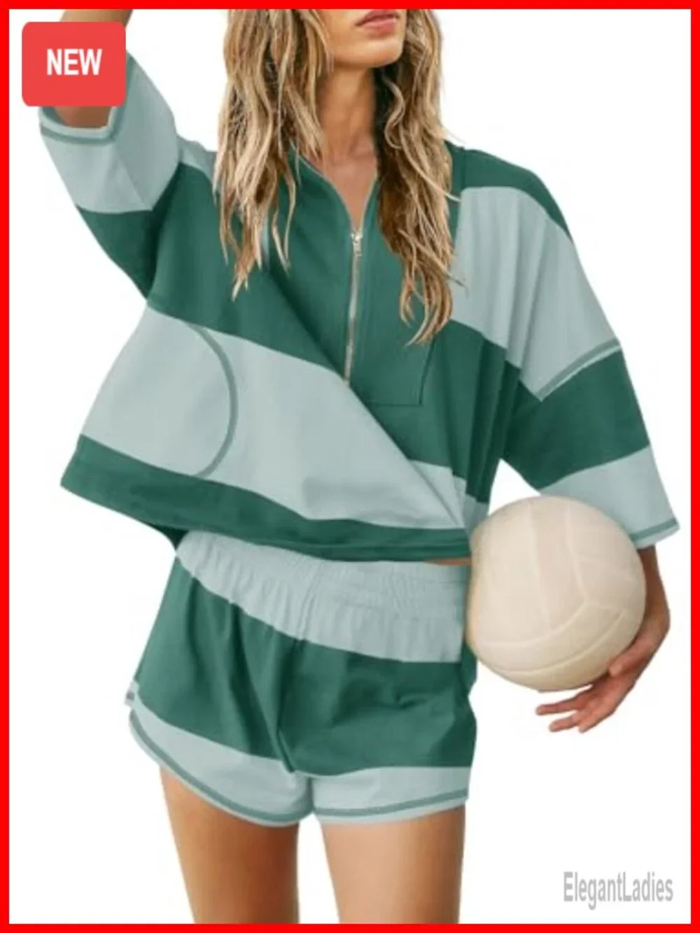 Women's 2 Piece Striped Lounge Set Short Sleeve Top & Shorts Matching Workout